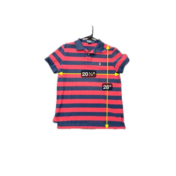 Polo By Ralph Lauren Mens Red & Navy Striped Custom Fit Cotton Polo Shirt XL - Picture 8 of 11